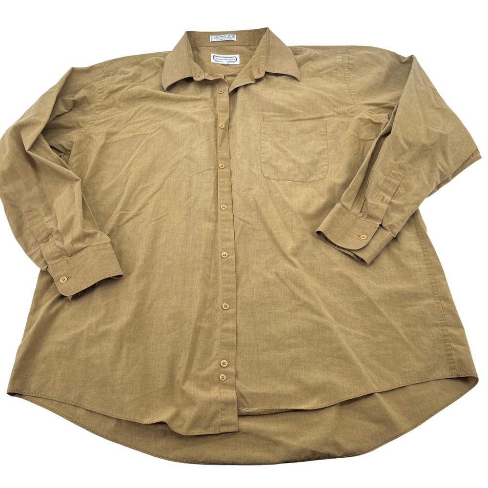 Carlos Devenezia Mens XL Tan Khaki Button Down Shirt Long‎ Sleeve Cotton Blend
